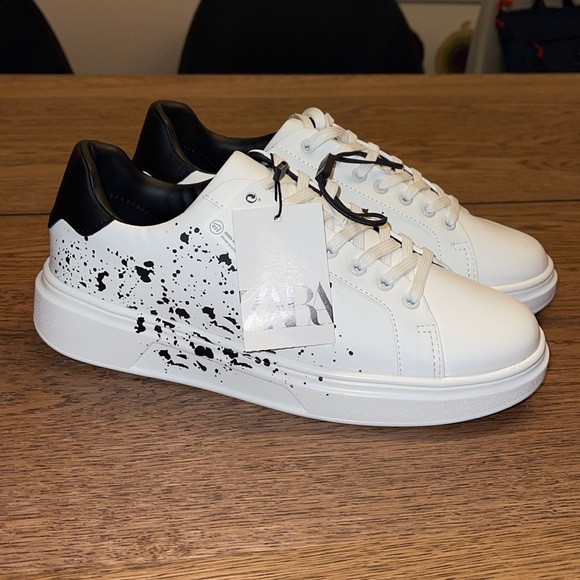 Zara Shoes | Nwt Zara Paint Splatter Sneakers | Color: Black/White | Size: 7 | Hello_Lo's Closet